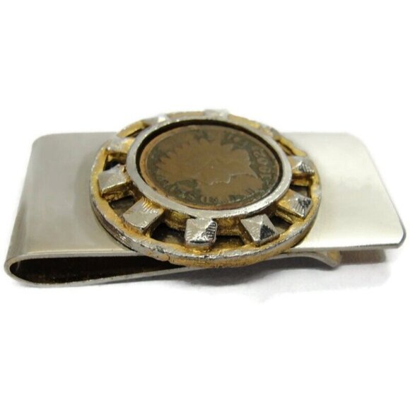 Vintage 1902 Indian Head Penny Silver and Gold Tone Money Clip Men - Picture 3 of 11